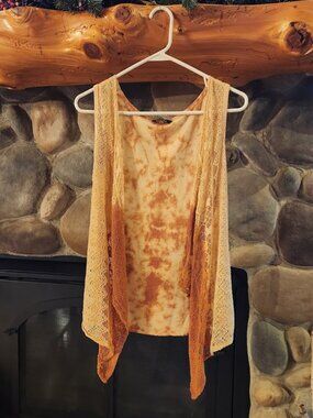 Yak n Yeti Boho Tie-Dye Light Vest - Rust/Burnt Orange - Size Small!